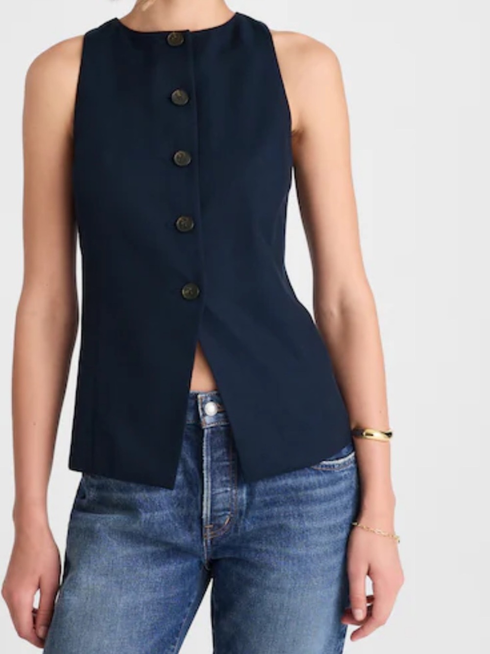 Madewell Crewneck Cutaway Vest in Drapey Twill Midnight Navy Size 6 - Picture 5 of 11